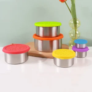 2 Pieces 304 Stainless Steel Crisper Food Grade with Silicone Lid Sauce Storage Box Food Storage Box 50ML