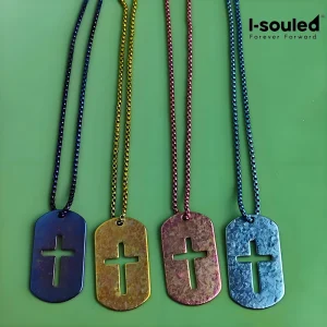 Lightweight Titanium Dog Tag Necklace Cross Design Multicolor Anodized 65cm Chain Gift Idea Hypoallergenic